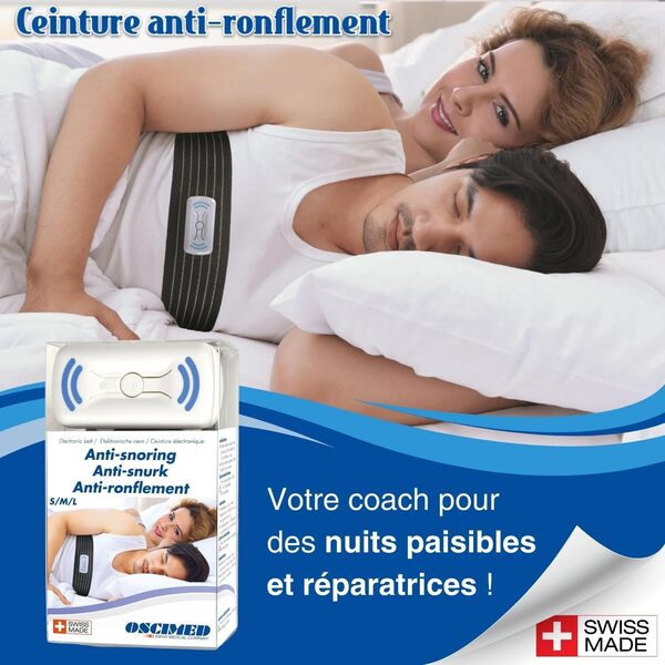Ceinture Anti-Ronflement - Solution contre le ronflement - Traitement positionnel du ronflement et de l'apnée - Contrôle de la position pendant le sommeil - Swiss Made - By OSCIMED (S/M/L 70-100 cm)