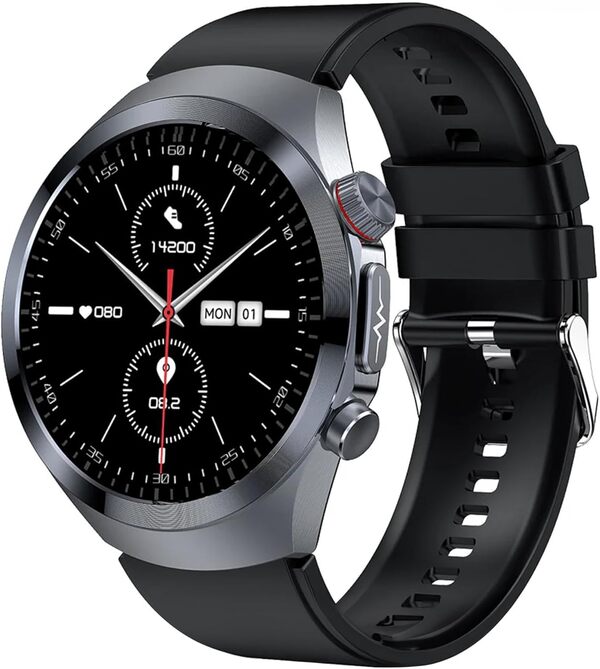 Knauermann Pro 3 Plus Ronde (2025), Montre sanitaire, smartwatch avec Fonction téléphonique, Pectoral ECG Plus HRV et Fonction SOS, écran AMOLED BT Bluetooth, apnée du Sommeil, Bracelet en Silicone,