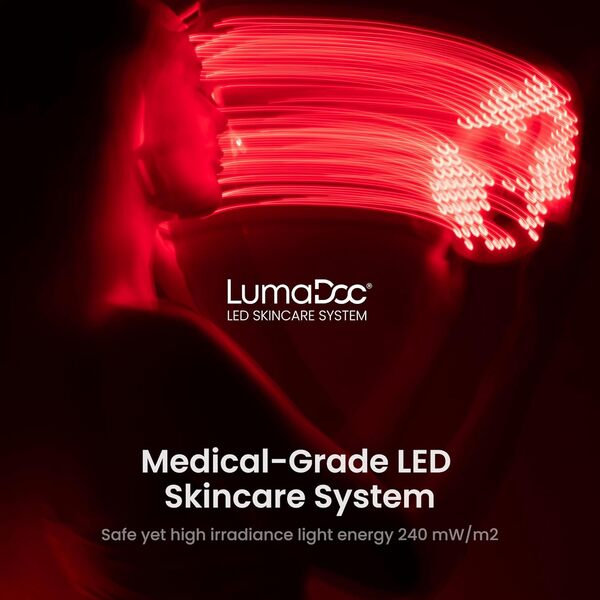 LumaDoc Masque Visage Luminothérapie Radiance Pro+ LED, Thérapie Lumière Rouge Facial pour les Rides, Thérapie par la Lumière Infrarouge et Bleue, 122 LED, Arrêt Auto 10 Min