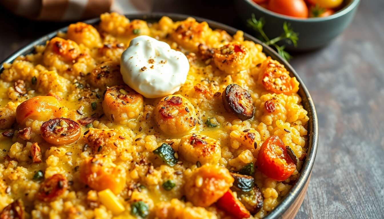 Gratin de quinoa aux légumes rôtis et graines de pavot