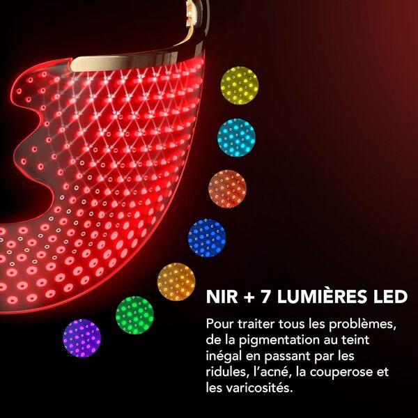 FAQ 202 Masque luminothérapie visage Anti-âge NIR+7 LED | Soin pour le visage localisé et traitement de l'acné | Masques de beauté sans fil | 600 Points lumineux | Appareil de soin visage portable