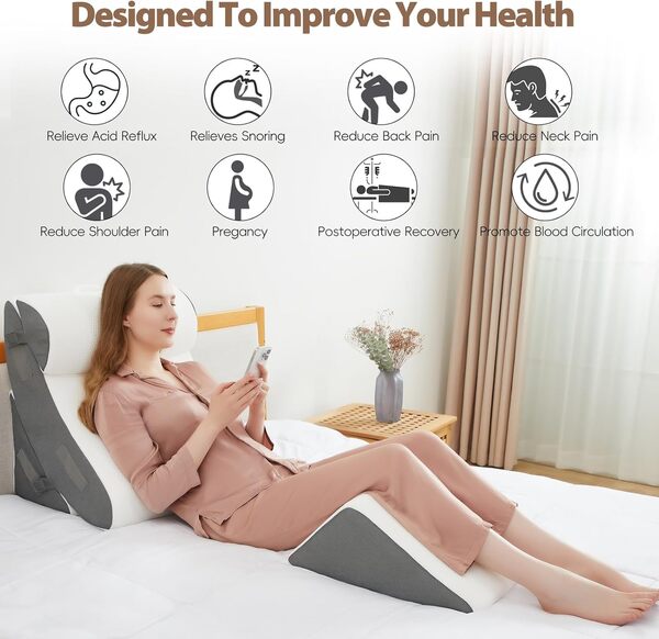 Touchutopia Lot de 4 oreillers orthopédiques réglables pour soulager les douleurs du dos, du cou et des jambes, post-chirurgie, brûlures d'estomac, anti-ronflement, reflux acide et sommeil RGO