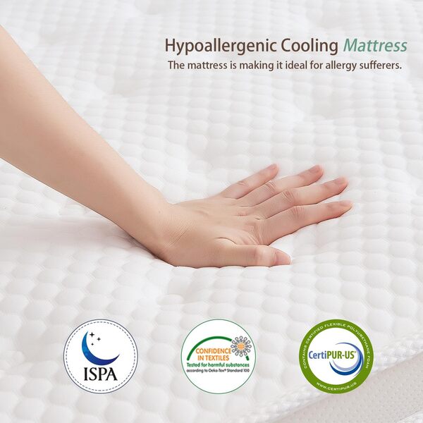 SZsuilong Matelas hybride à ressorts en mousse à mémoire de forme de 25,4 cm avec mousse confortable et ressorts ensachés – Sensation de fraîcheur moyenne (160 x 200 cm)