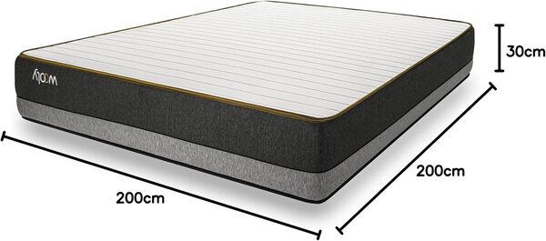 Wooly Matelas 180x200 - Épaisseur XXL 32 cm - Confort Premium 13 Couches - Gel Actif - Fibre Naturel de Laine - Mousse mémoire de Forme - Blue Latex - Soutien Ferme - Fabriqué Europe - Modèle Premium