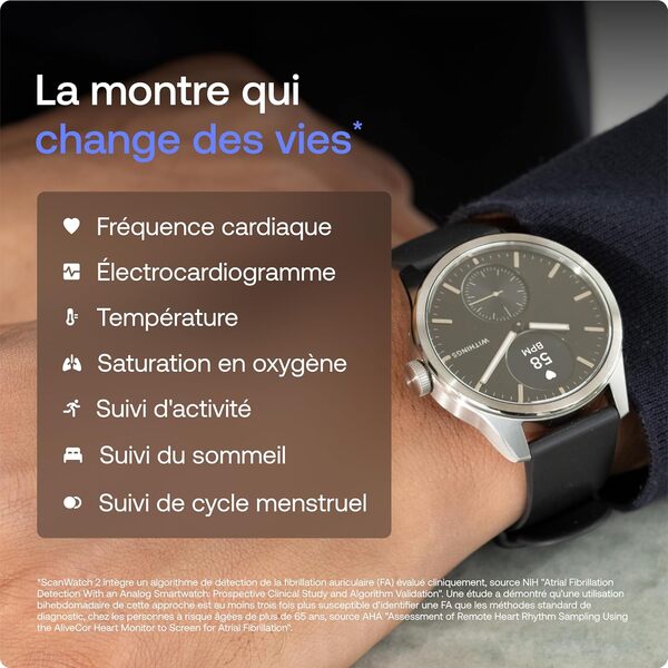 Withings ScanWatch 2, Montre connectée santé pour Femme/Homme avec ECG, SPO2, Suivi de la température, du Sommeil, de la santé respiratoire, Suivi de Cycle menstruel, 30j de Batterie
