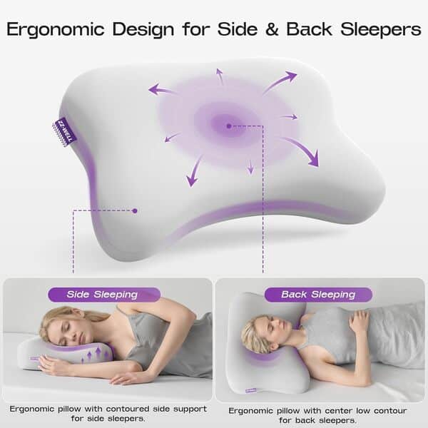 ZZ-WELL Oreiller rafraîchissant pour dormeur latéral – Oreillers ergonomiques incurvés en mousse à mémoire de forme – Oreiller cervical breveté pour dormir avec housse lavable en machine (gris)