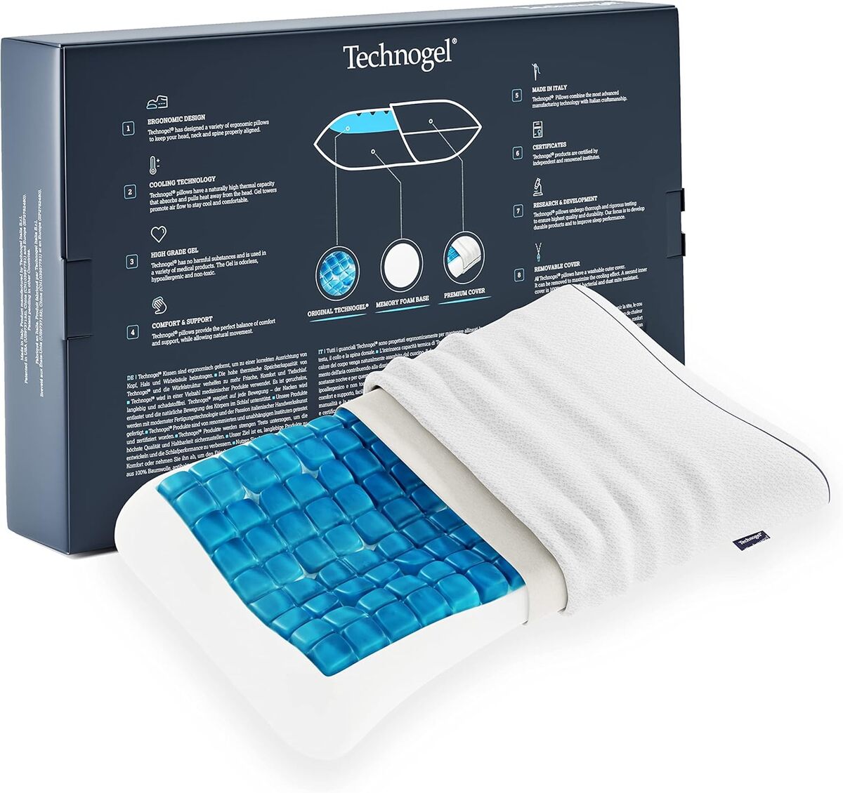 Test de l'oreiller Technogel Curve orthopédique en gel