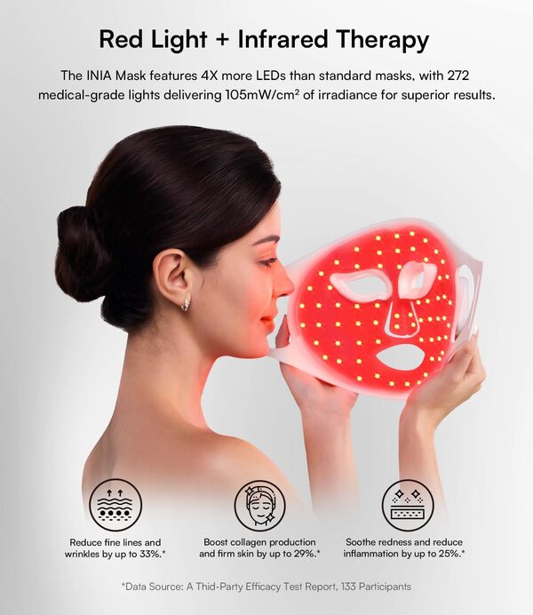 Glow Masque de thérapie par lumière rouge pour le visage, sans fil LED avec lumière rouge proche infrarouge (NIR), rechargeable et design ergonomique pour de vrais soins de la peau anti-âge à la