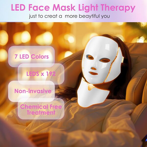 JAY SAREES Red Light Therapy-for Face Masque LED Luminothérapie 7-1 Couleurs LED Soins du Visage (Rouge)
