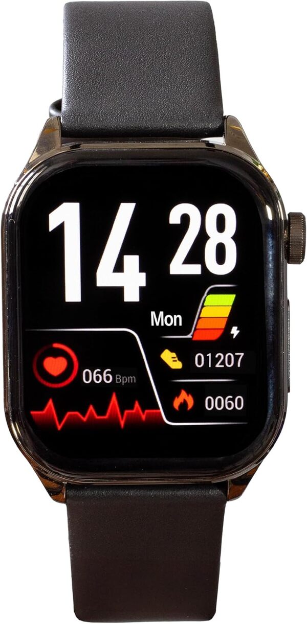 Knauermann Pro 3 (2024) Noir - Montre sanitaire Smartwatch avec Fonction téléphonique - Capteurs OSRAM - Fonction ECG + HRV - BT Bluetooth - Apnée du Sommeil - Pression artérielle - Bracelet en