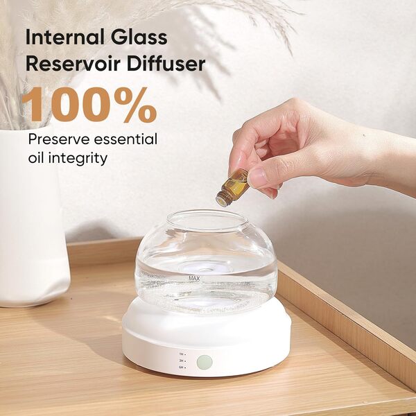 Lecdura Humidificateur de diffuseur d'huile essentielle, Diffuseur d'aromathérapie à ultrasons en verre de 200 ml avec réservoir en verre, couleur de verrouillage de minuterie automatique, 7 couleurs