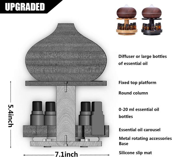 TJ.MOREE Carrousel en Bambou pour diffuseur - 2 Niveaux d'augmentation de Hauteur avec Plateau supérieur pour contenir Le diffuseur, pour Bouteilles d'huiles essentielles de 5 ML, 10 ML, 15 ML, 20 ML