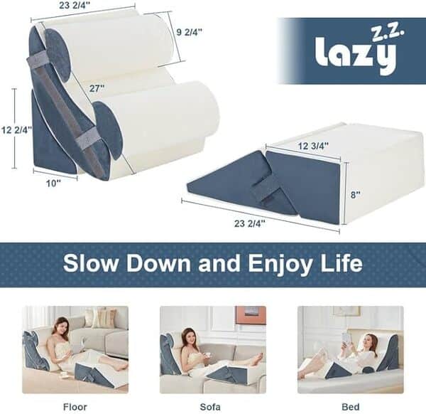 Lazyzizi Lot de 6 oreillers orthopédiques en mousse à mémoire de forme pour dormir, soulager les douleurs lombaires et dorsales – Reflux acide, anti-ronflement et sommeil RGO, gris