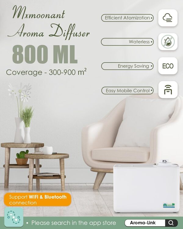 Mxmoonant Electrique Diffuseur d'Huiles Essentielles sans Eau, Mural, Couvrant 3000m³, 800ml Bouteille d'huile, Contrôle d'Application&Timer, Commerce, pour Bureau, Magasin, Hotel