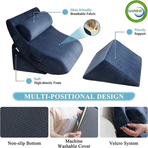Qirroboni Lot de 4 oreillers orthopédiques réglables pour soulager la douleur du cou, du dos et des jambes, confortable et post-chirurgie, anti-brûlures d'estomac, anti-ronflement, reflux acide et