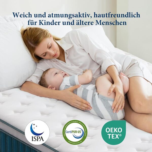 Coolvie Matelas 140 x 200 cm dans Une boîte, 7 Zones, de fermeté H2 et H3, Matelas orthopédique à Ressorts ensachés de 26 cm avec Mousse à mémoire de Forme soulageant Le Dos