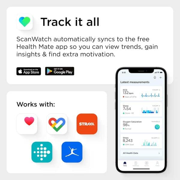 Withings ScanWatch Horizon Montre Intelligente Hybride avec ECG, fréquence Cardiaque, oxymètre – Autonomie de la Batterie de 30 Jours – Montre Intelligente pour Homme et Femme – Tracker d'activité –