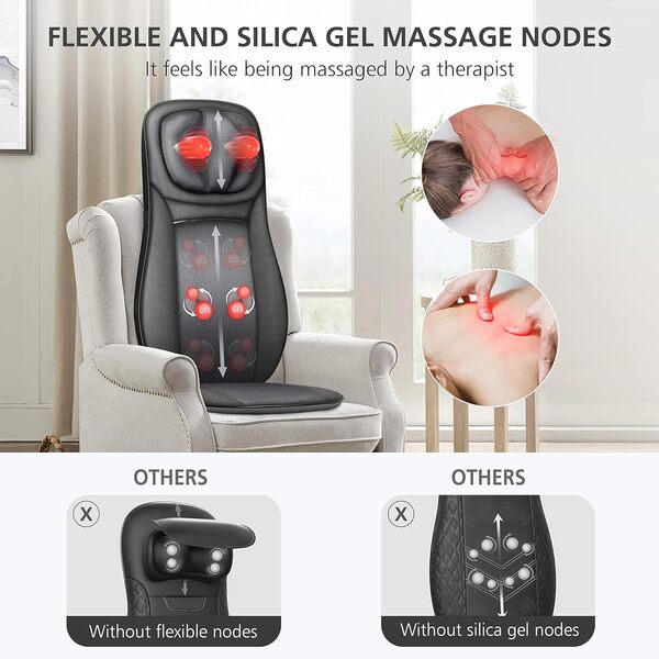 SNAILAX Fauteuil Massant Shiatsu Coussin de Massage Dos avec Chaleur - Siege Massant pour Massage du Cou et du Dos dans Bureau&Domicile Cadeau Anniversaire et Noël pour Maman/Papa/Homme/Femme/Couple