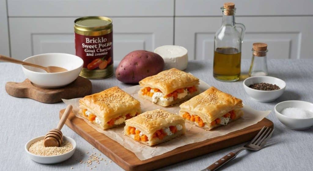 Recette de bricks patate douce, chèvre et sésame