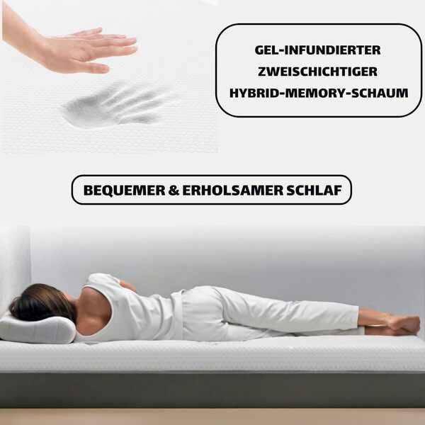 Sleepy Owl Surmatelas en Mousse à mémoire de Forme de 5 cm, 180 x 200 cm - Rembourrage orthopédique infusé en Gel - Housses de Fermeture éclair Amovibles et lavables - Fond antidérapant - 4 Bandes