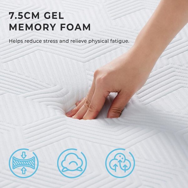 160x190cm Surmatelas en Mousse à Mémoire de Forme et en Gel Refroidissant Matelas avec Housse Amovible - Épaisseur de 7.5cm