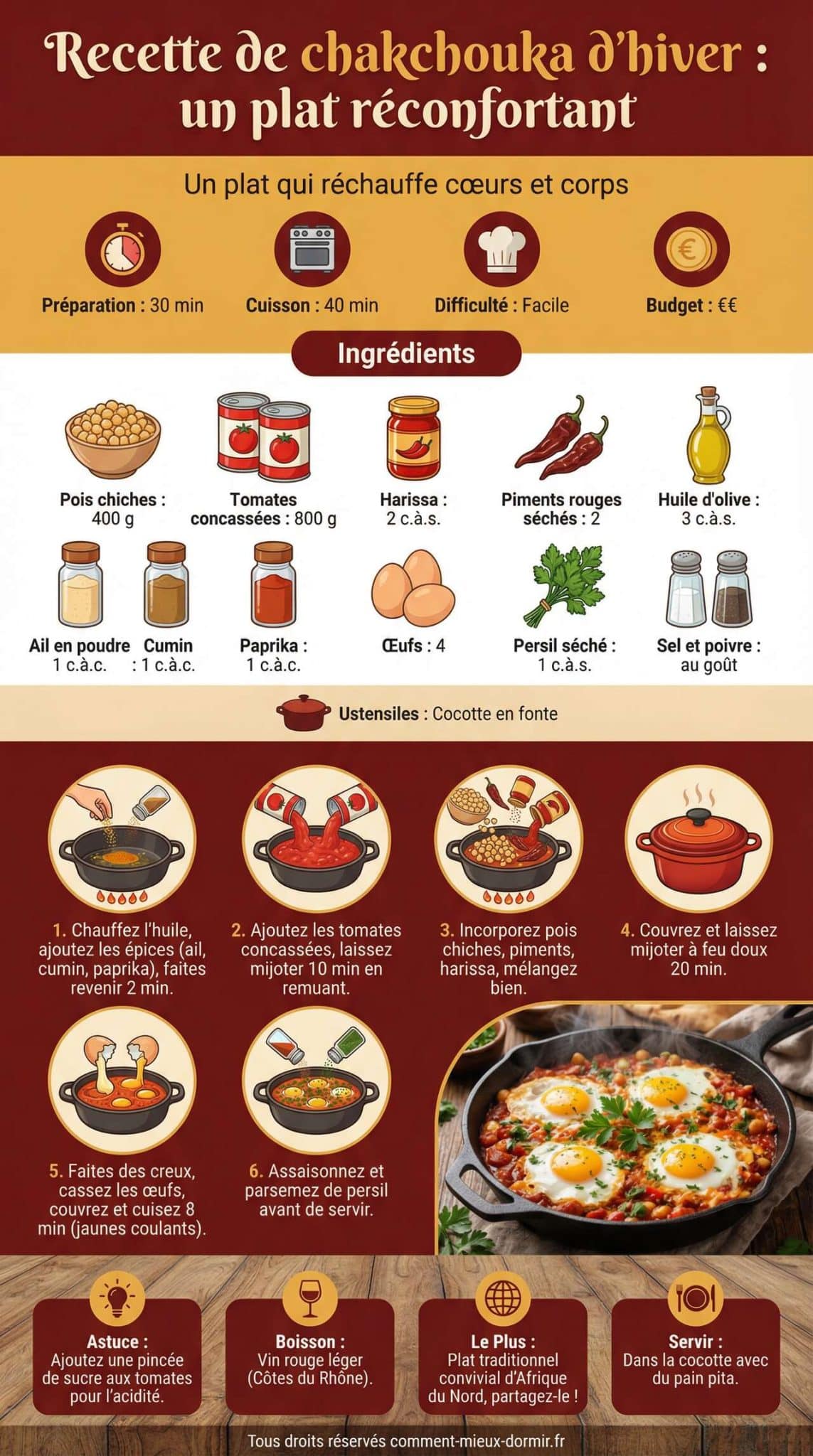 infographie de la recette Recette de chakchouka d'hiver : un plat réconfortant infographie de la recette Recette de chakchouka d'hiver : un plat réconfortant