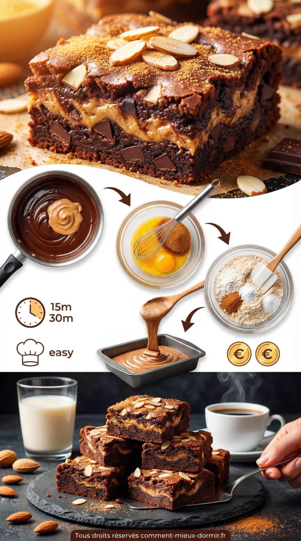 Infographie de la recette Brownie au Chocolat et Pur&eacute;e d'Amandes : recette Gourmande et Saine