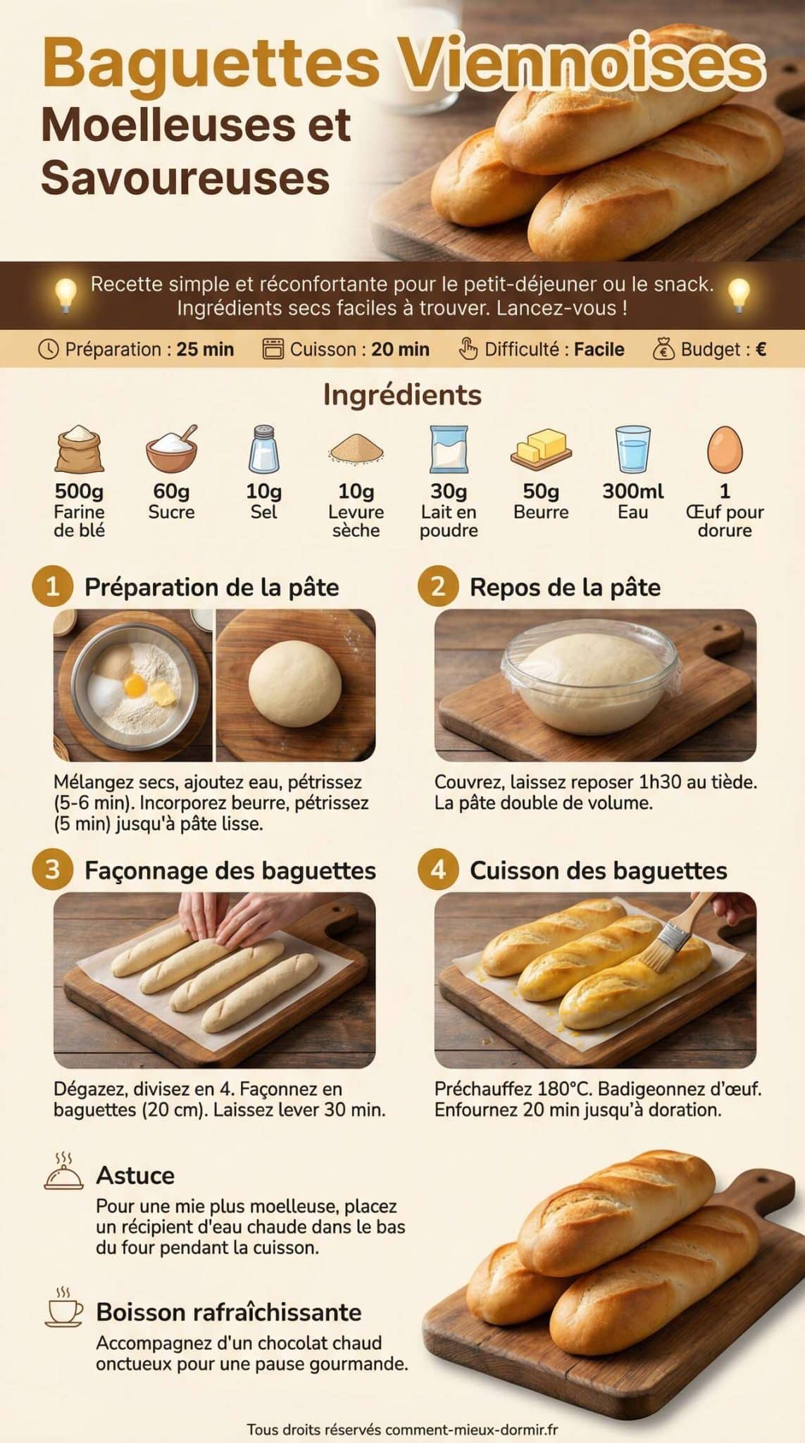 Fiche recette Recette de baguettes viennoises moelleuses et savoureuses