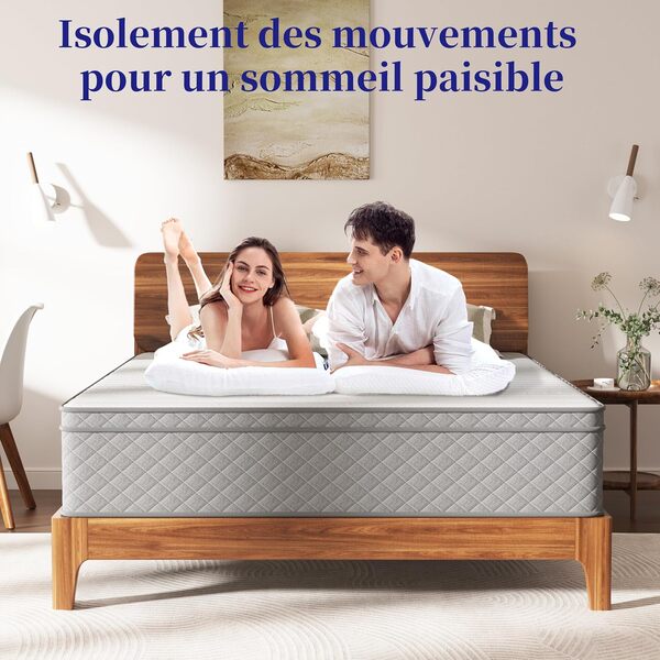 Matelas 140x190 Épaisseur 30cm Certifié Oeko-TEX, Moyenne Ferme H3 Matelas 1 Personne Hybride à Ressorts Ensachés Indépendant en Mousse à Mémoire de Forme