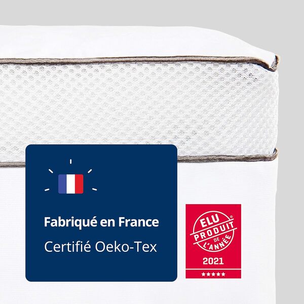 mello - Surmatelas Duo 8cm Oeko-Tex, surmatelas 160 x 200 Fabriqué en France, Elu Produit de l'année 2021 : Surmatelas Memoire de Forme et Housse Coton Matelassée, Soutien Moelleux