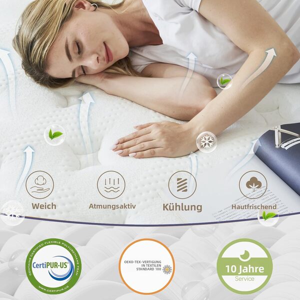 Hybride Matelas 200x200cm, Épaisseur 31cm, Ressorts Ensachés, Matelas Mousse à Mémoire de Forme, Soutien Parfait, 7 Zones ergonomiques(200x200x31cm)