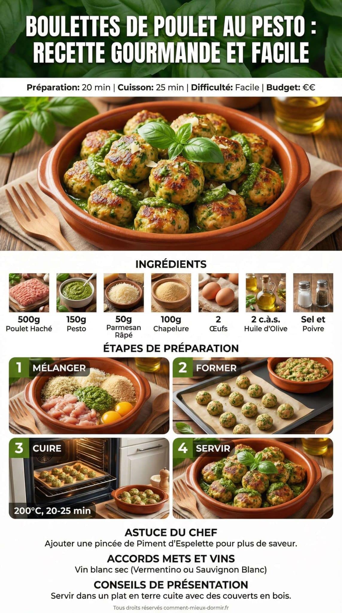 Fiche recette Boulettes de poulet au pesto : recette gourmande et facile