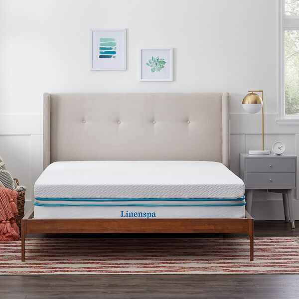 Linenspa Surmatelas 160 x 200 cm Memoire de Forme | 10cm Epaisseur| Avec gel rafraîchissant et housse lavable à fermeture éclair | Oeko-Tex | 2 personnes, Blanc