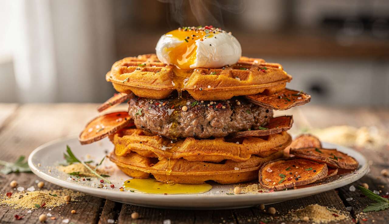 Burger aux gaufres de patate douce : une recette saine et gourmande