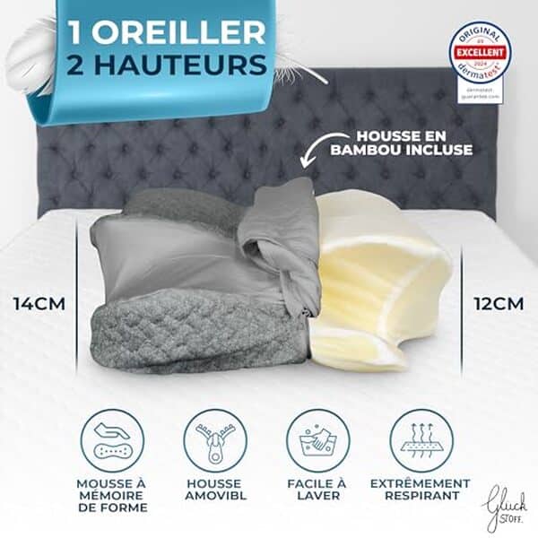 Découvrez notre avis sur l'oreiller ergonomique cervical Glückstoff® : un allié confort pour lutter contre les ronflements et améliorer votre sommeil.