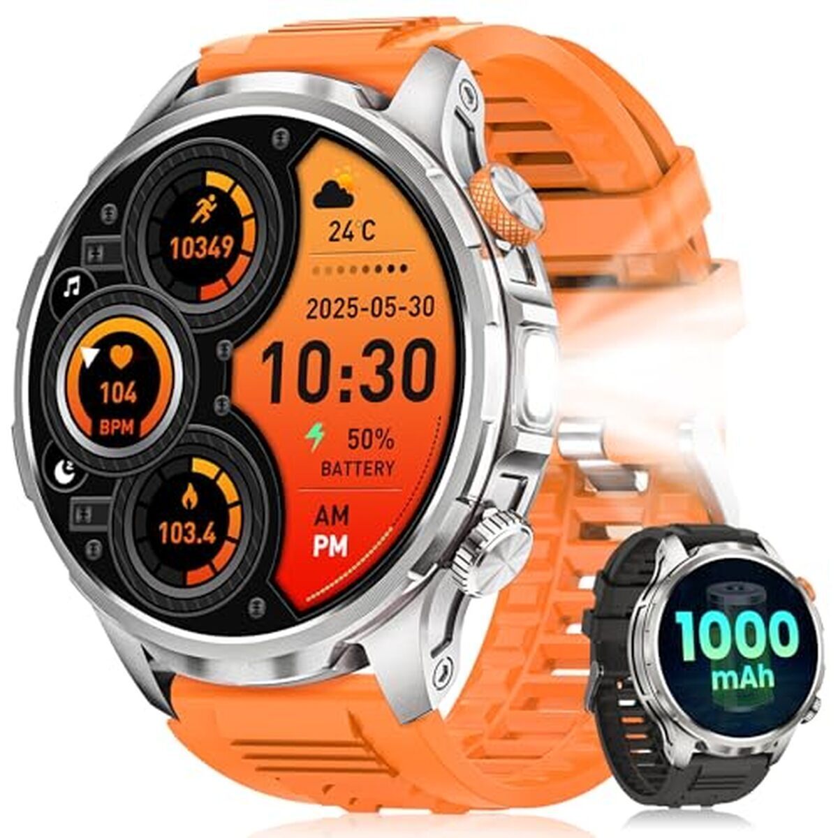 Test montre militaire homme AMOLED 1000mAh : performances et design orange